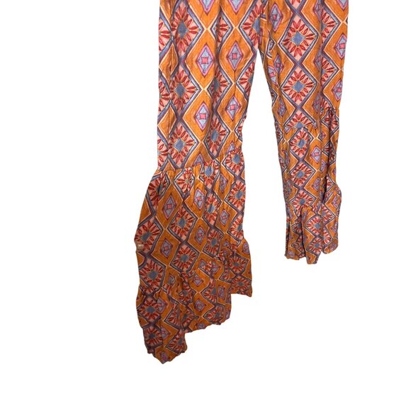 Wisteria Lane Los Angeles Smocked Jumpsuit Small Orange/Blue Geometric Sleeve Be - Picture 4 of 5